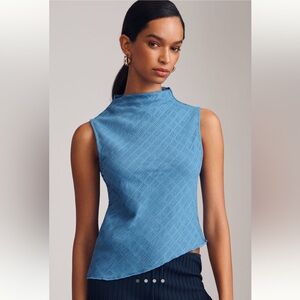 Anthropologie Maeve Asymmetric Textured Tank in Blue